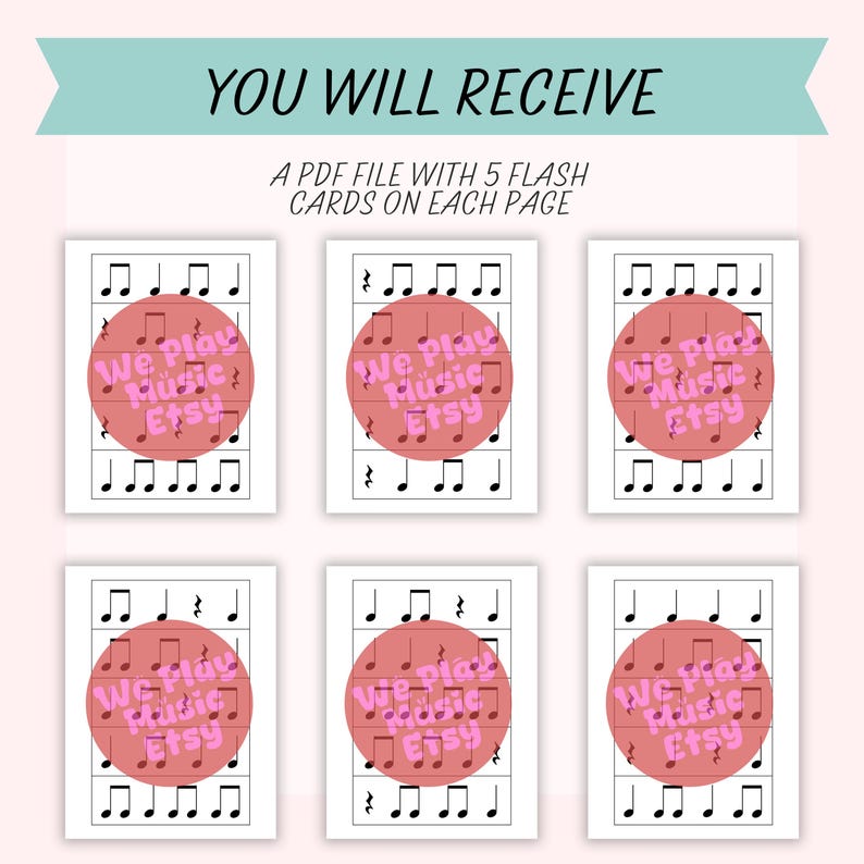 Rhythm Flash Cards (set 2), Crotchet, Crotchet Rest, Joined Quavers ...