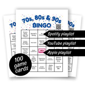 Bingo musicale anni '70, '80 e '90, gioco per feste in famiglia (100 carte da gioco)