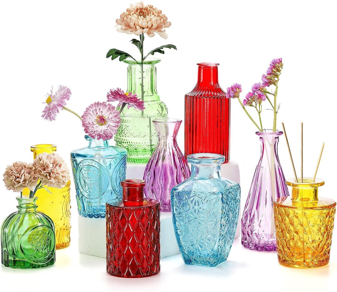 Set of 10 Colored Bud Vases Assorted Small Glass Flower Vases Etsy