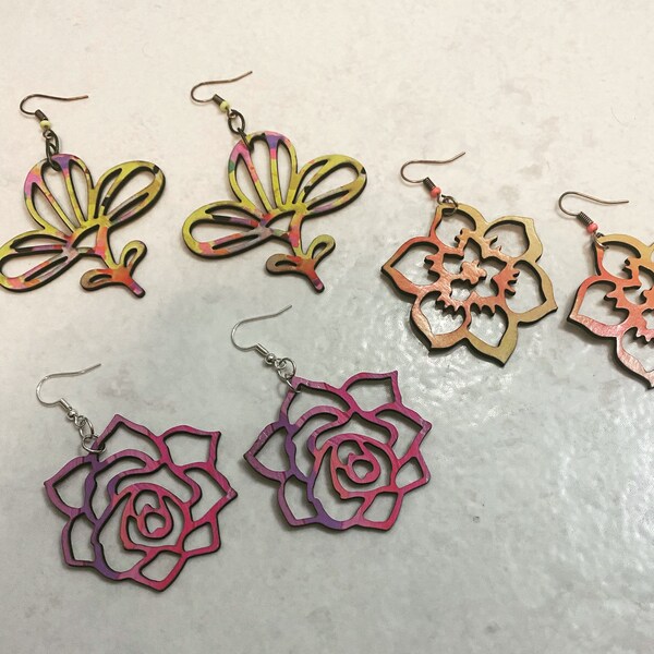 Chipboard Earrings lightweight spring summer colors