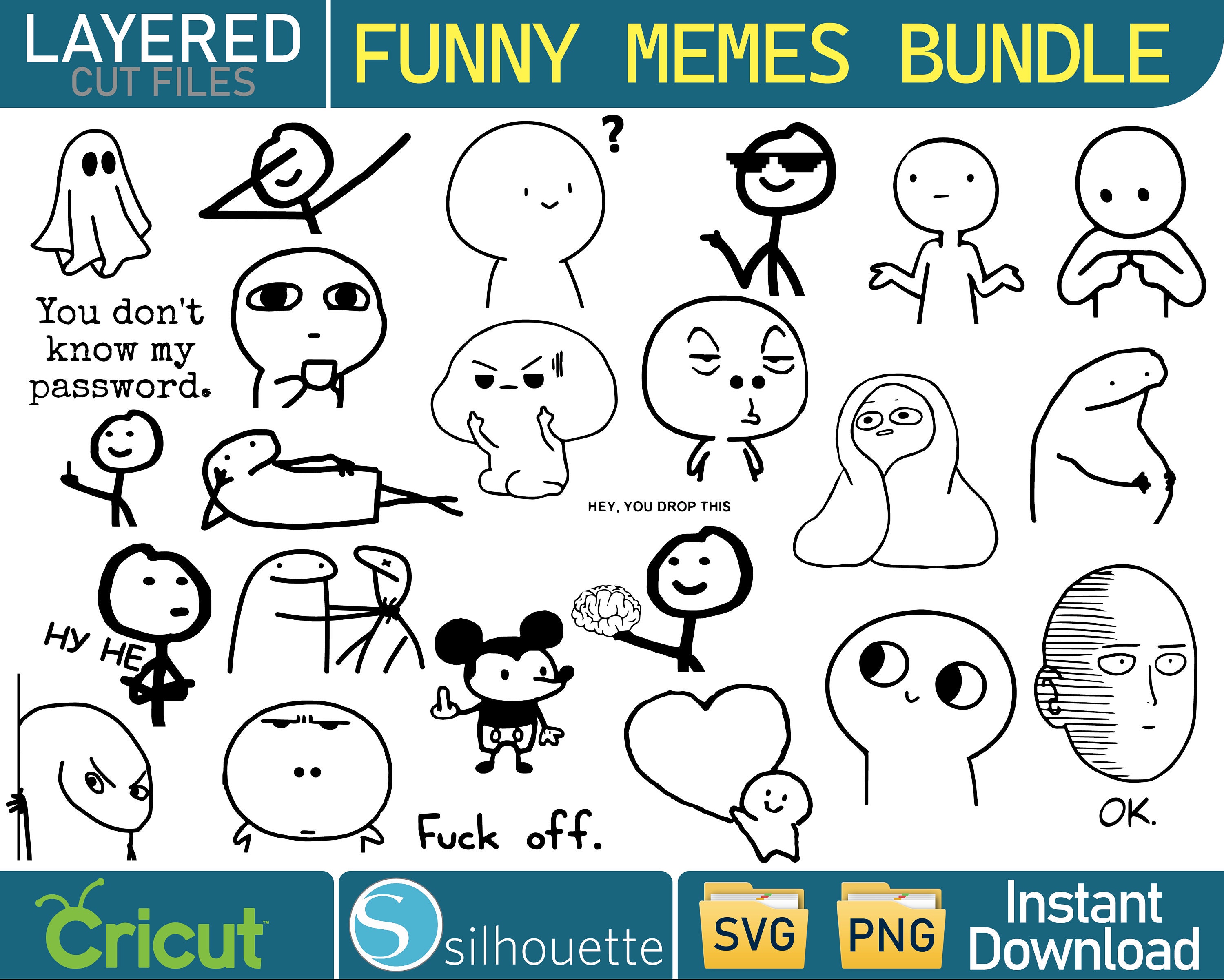 Troll Face Svg & Png Bundle Memes Internet Memes Clipart Printable