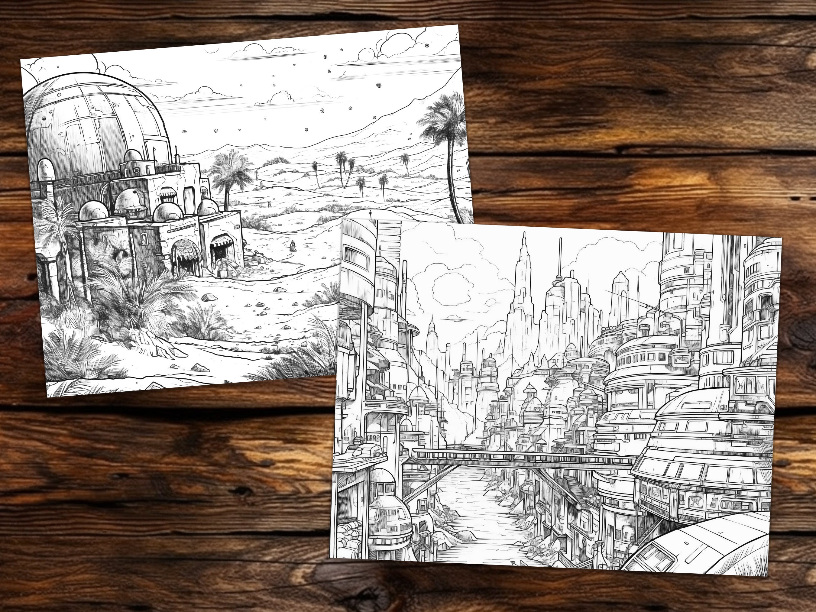 Alien Planet Coloring Book: Grayscale Illustrations (22 Pages ...