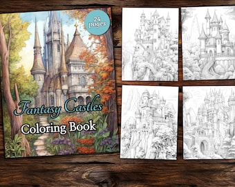 Libro para colorear de castillos de fantasía: Ilustraciones en escala de grises (Descarga PDF)