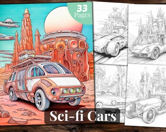 Sci-Fi Cars Coloring Book: 33 Printable Pages (PDF)
