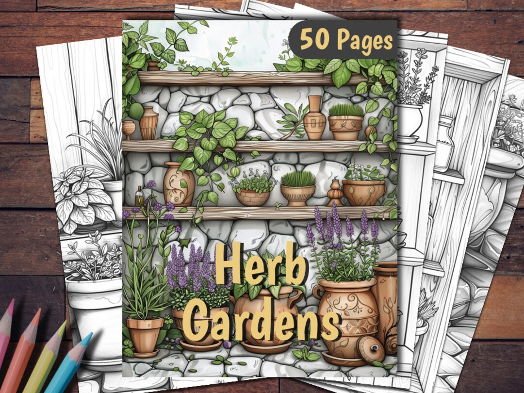 Herb Garden Coloring Book, 50 Coloring Pages, for Adults and Kids ...