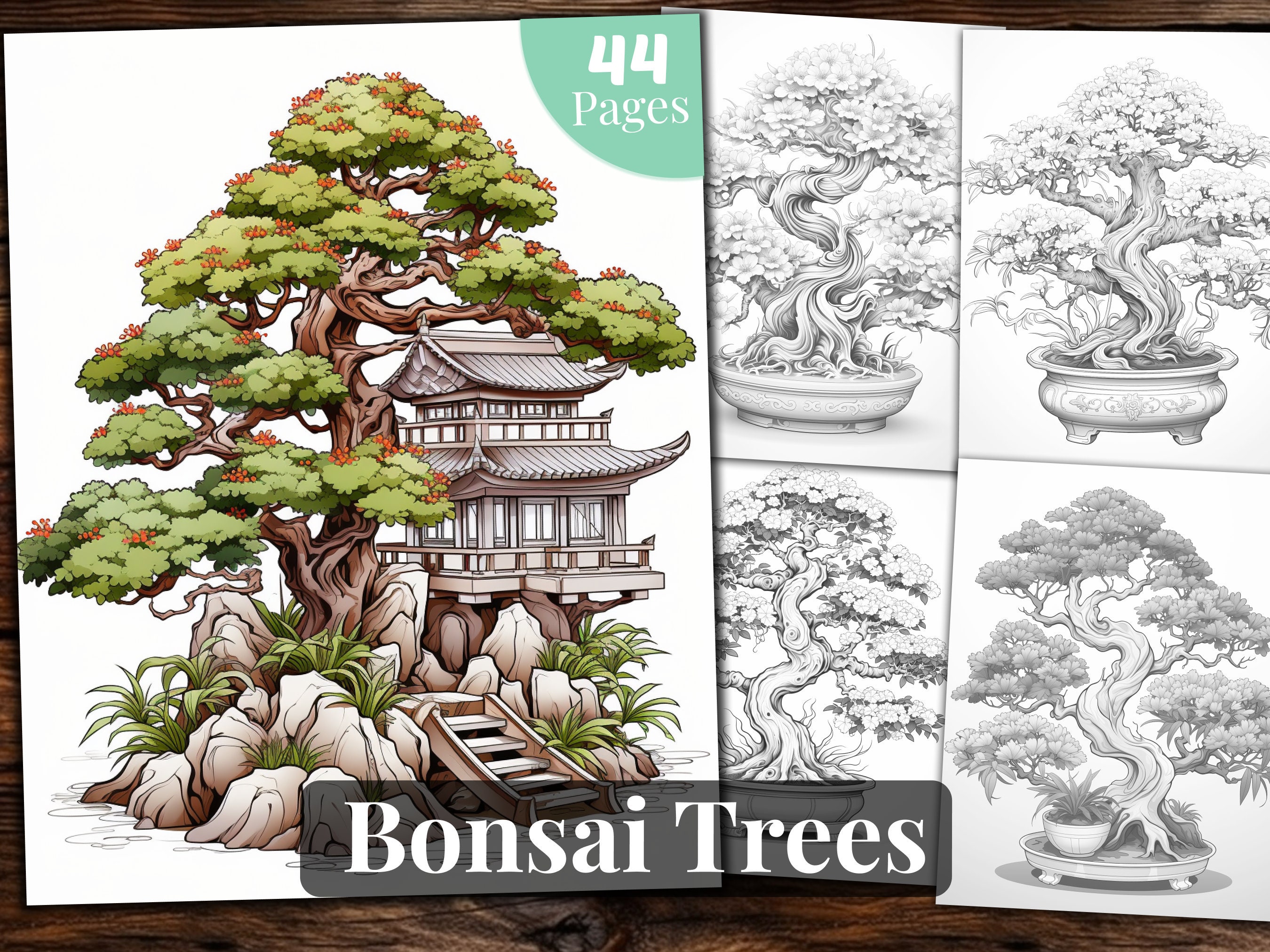 Bonsai Tree Coloring Book, 44 Coloring Pages, for Adults and