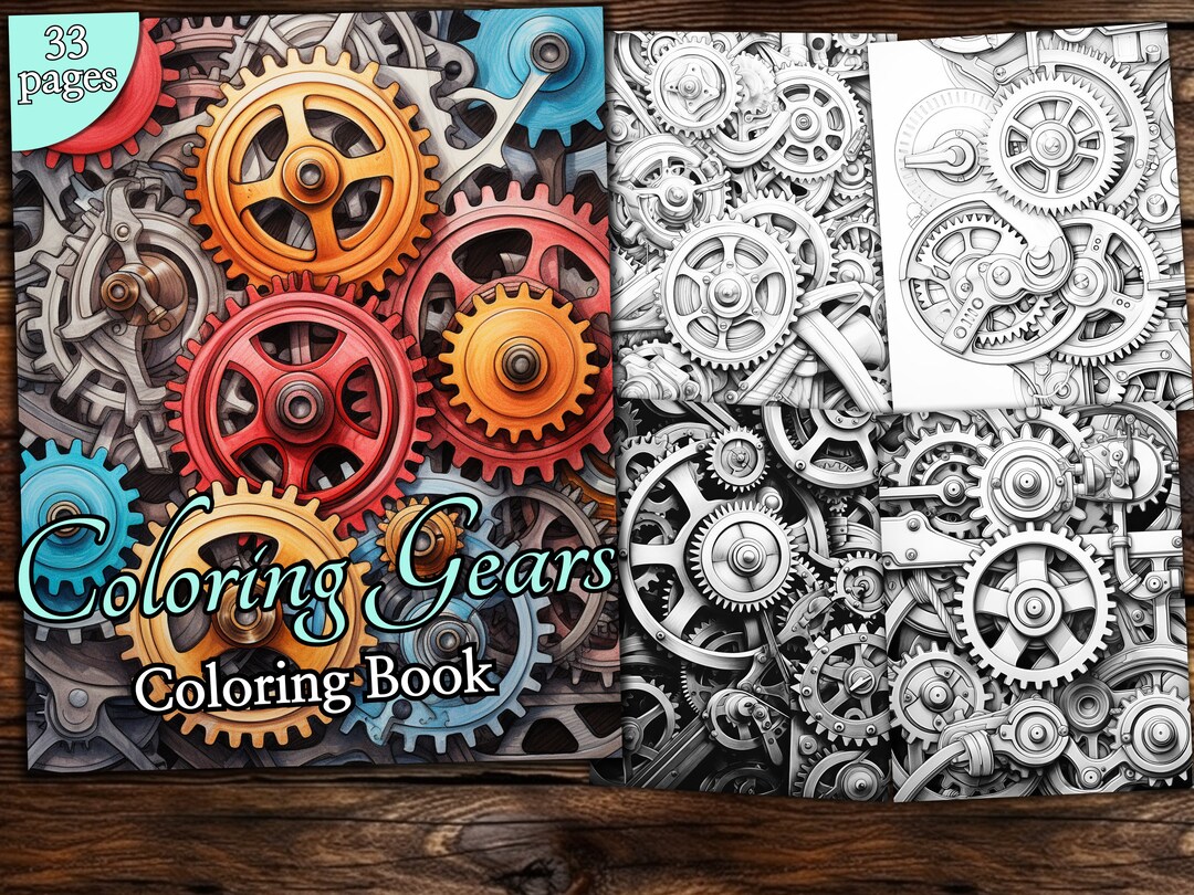 Gears Coloring Page Book, Fantasy Coloring Book, Adult Coloring Book