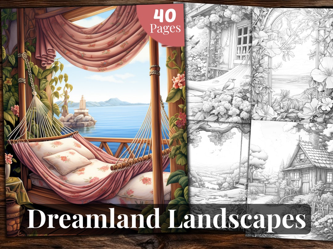 Dreamland Landscape Scenes Coloring Book, 40 Coloring Pages, for Adults ...