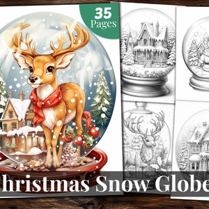 Christmas Snow Globes Coloring Book, 35 Coloring Pages, For Adults and Kids, Grayscale Coloring Book, Printable PDF