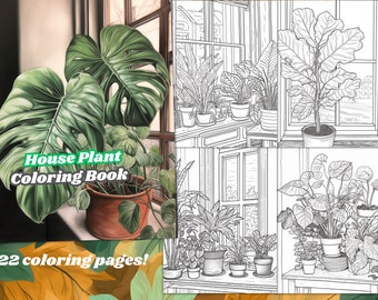 House Plant Coloring Page Book, Adults & kids, Instant Download, Printable PDF