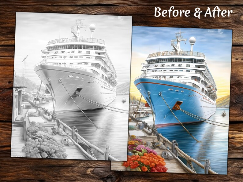Cruise Ship Coloring Page Book Fantasy Coloring Book Adult - Etsy