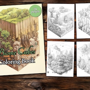 Biome Cube Coloring Book: Fantasy Landscape Grayscale (PDF)