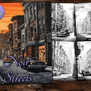 Noir City Coloring Page Book, Fantasy Coloring Book, Adult coloring book, Grayscale Coloring Page, Cityscapes Coloring page