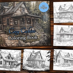 Cozy Cabin Coloring Page Book, Fantasy Coloring Book, Adult coloring book, Grayscale Coloring Page, Cottagecore Coloring page