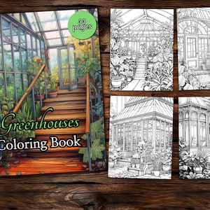 Greenhouse Coloring Page Book, Fantasy Coloring Book, Adult coloring book, Grayscale Coloring Page, Plants Coloring page