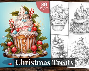Christmas Treats Coloring Book: 36 Grayscale Pages (Printable PDF)