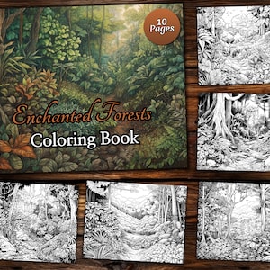 Verzauberter Wald Malbuch, Fantasy Malbuch, Erwachsene Malbuch, Graustufen Malseite, Landschaft Malseite