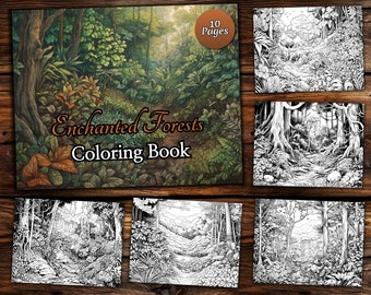 Enchanted Forest Coloring Book: Fantasy Grayscale Landscape (PDF)
