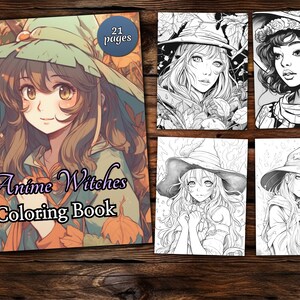Anime Witch Coloring Page Book, Fantasy Coloring Book, Adult coloring book, Grayscale Coloring Page, Printable PDF, Anime Coloring page