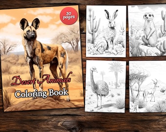Desert Animals Coloring Book: Grayscale Fantasy Art (PDF Download)