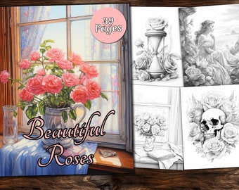 Libro para colorear rosas en escala de grises: Diseños florales de fantasía (Descarga PDF)