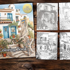 Greek Villa Coloring Page Book, Fantasy Coloring Book, Adult coloring book, Grayscale Coloring Page, Cottagecore Coloring page