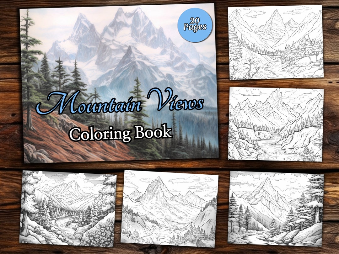 Mountians Coloring Page Book, Fantasy Coloring Book, Adult Coloring