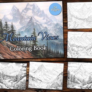 Mountians Malbuch, Fantasy Malbuch, Erwachsene Malbuch, Graustufen Malseite, Landschaft Malseite