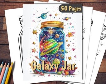 Galaxy Jars Coloring Book: 50 Grayscale Pages (Printable PDF)