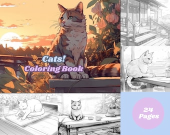 Libro para colorear de gatos en escala de grises, para niños y adultos (PDF imprimible)