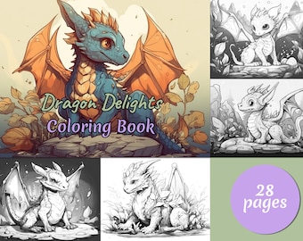 Baby Dragon Coloring Book: Grayscale Fantasy Art (Printable PDF)