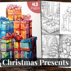 Christmas Presents Coloring Book, 43 Coloring Pages, For Adults and Kids, Grayscale Coloring Book, Printable PDF