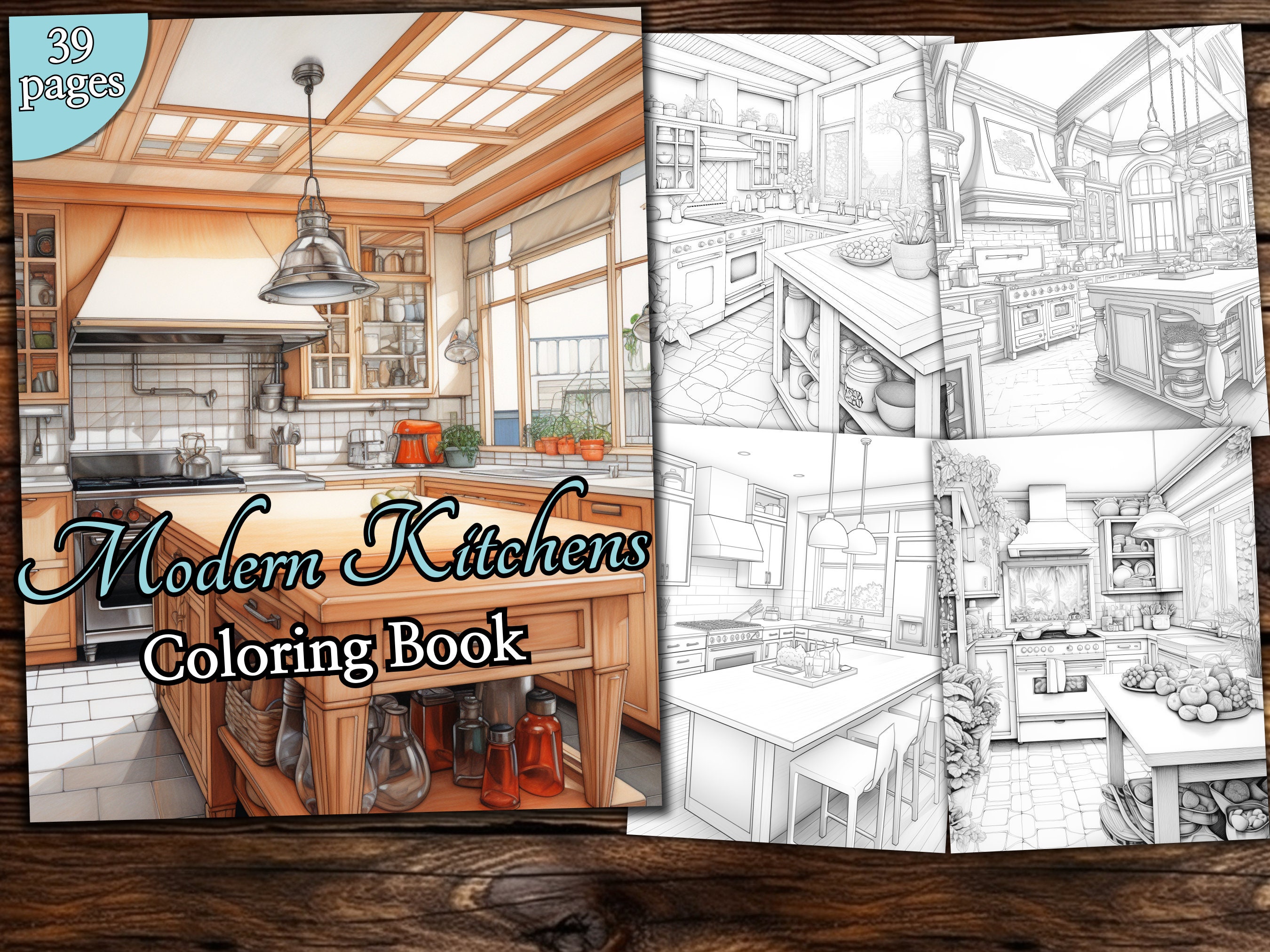 Modern Kitchen Coloring Page Book Fantasy Coloring Book Etsy