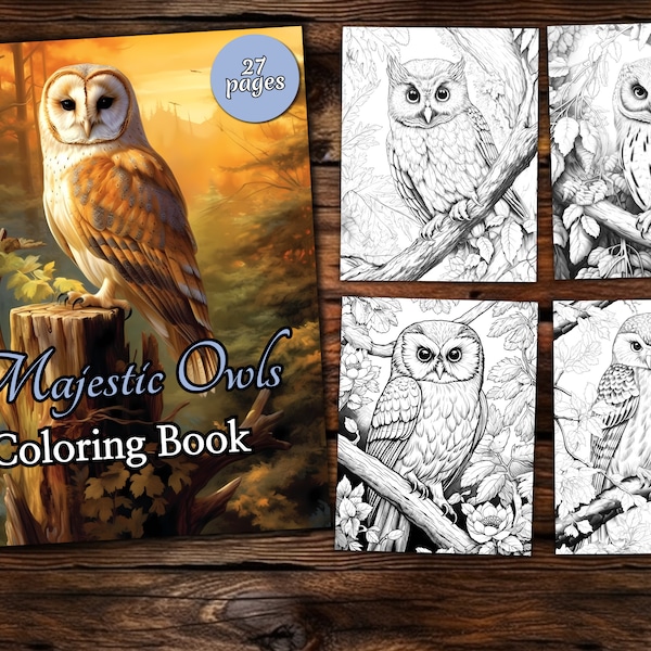 Majestic Owl Coloring Page Book, Fantasy Coloring Book, Adult coloring book, Grayscale Coloring Page, Animal Coloring page