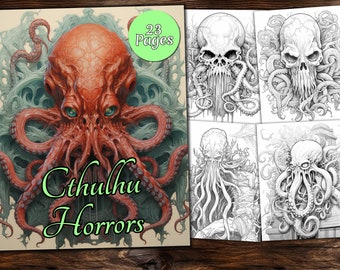 Può includere: Un libro da colorare con Cthulhu e altri mostri lovecraftiani. La copertina mostra un Cthulhu rosso e verde con tentacoli. Il libro ha 23 pagine e si intitola "Cthulhu Horrors".