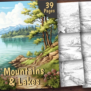 Mountains &amp; Lakes Coloring Book, 39 Coloring Pages, for Adults and Kids ...