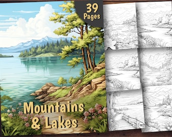 Mountains & Lakes Coloring Book: 39 Printable Pages (PDF)