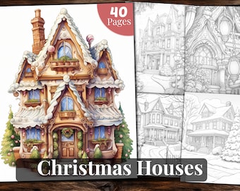 Christmas Houses Coloring Book: 40 Printable Pages (PDF)