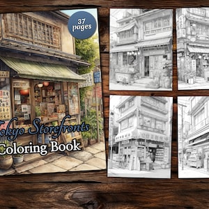 Japanese Storefront Coloring Page Book, Fantasy Coloring Book, Adult coloring book, Grayscale Coloring Page, Anime Coloring page