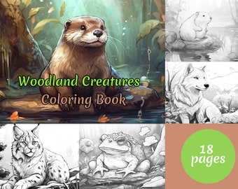 Woodland Animals Coloring Book: Grayscale Forest Creatures (Printable PDF)