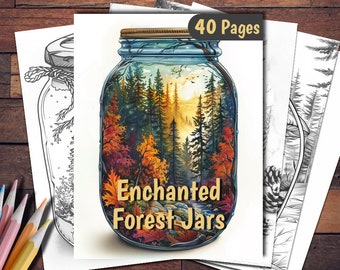 Enchanted Forest Jars Coloring Book: 40 Printable Pages (PDF)