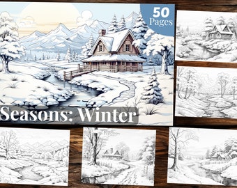 Winter Scenes Coloring Book: 50 Printable Pages (PDF)