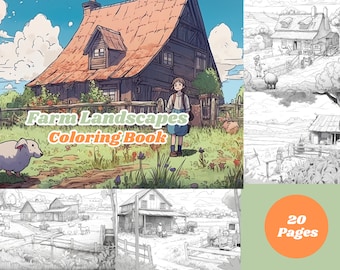 Bauernhof Landschaften Malbuch: Graustufen Fantasy (druckbares PDF)