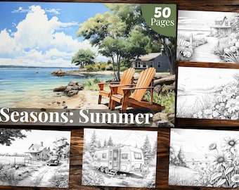 Summer Coloring Book: 50 Grayscale Pages for Adults & Kids (Printable PDF)