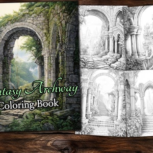Fantasy Archways Coloring Page Book, Fantasy Coloring Book, Adult coloring book, Grayscale Coloring Page, Fantasy Coloring page
