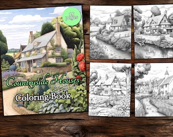 English Countryside Houses Coloring Book: Grayscale Fantasy (PDF Pattern)