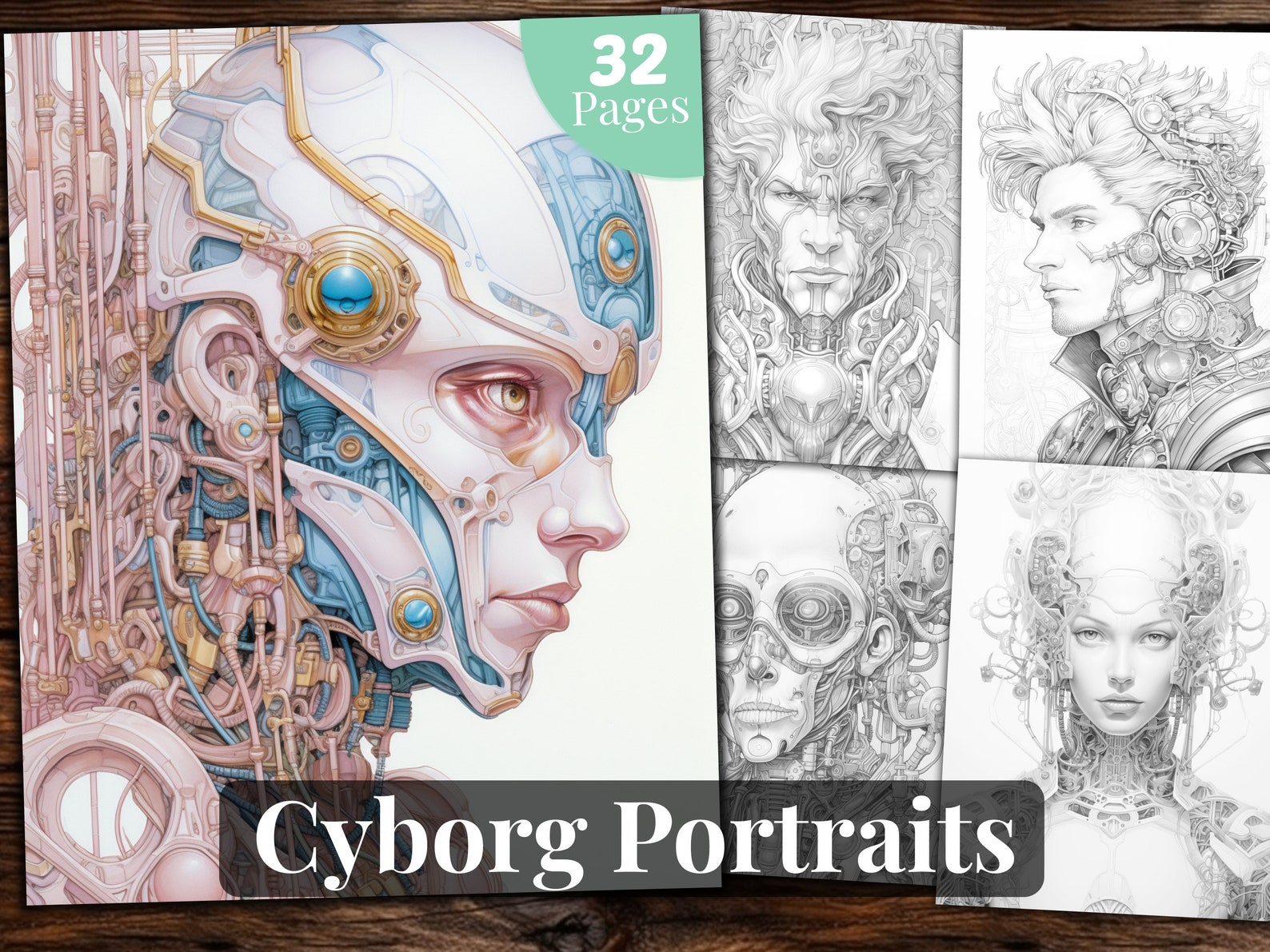 Cyborg Portraits Coloring Book: 32 Grayscale Pages (printable PDF) - Etsy