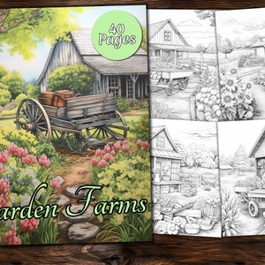 Garden Farms Coloring Page Book, Fantasy Coloring Book, Adult coloring book, Grayscale Coloring Page, Farm Coloring page