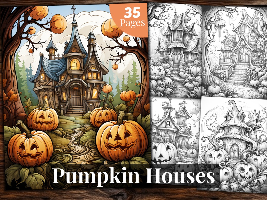Pumpkin Houses Coloring Book 35 Coloring Pages for Adults - Etsy