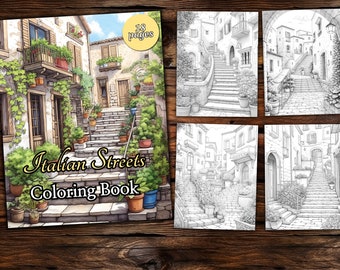 Italian Streets Coloring Book: Architecture Grayscale Pages (PDF Download)
